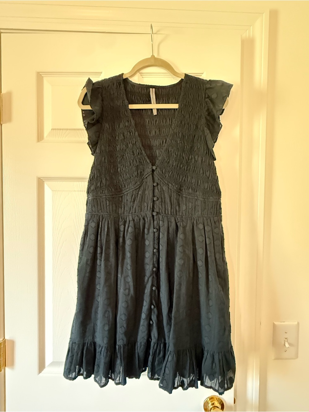 Anthropologie Black Textured Button-Front Mini Dress